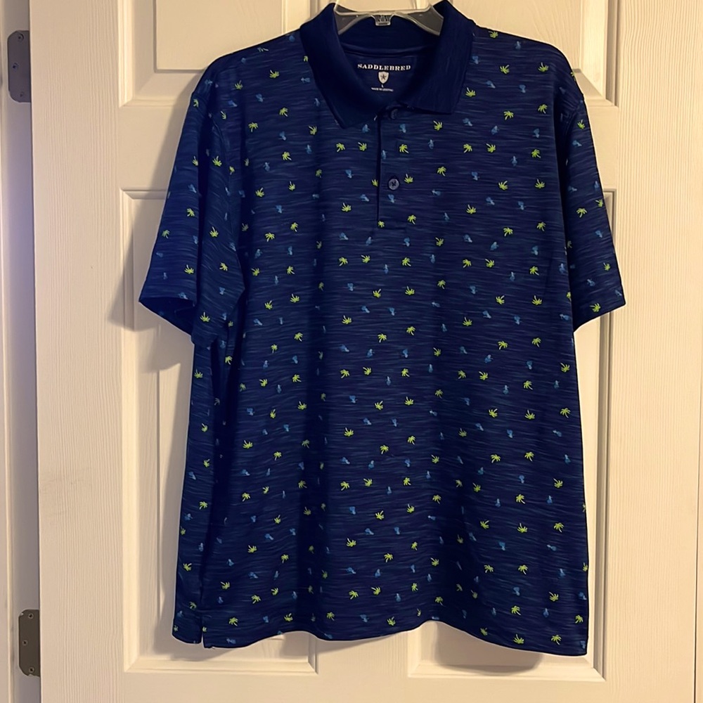 Saddlebred golf style polo large blue with palm trees and hula dancers